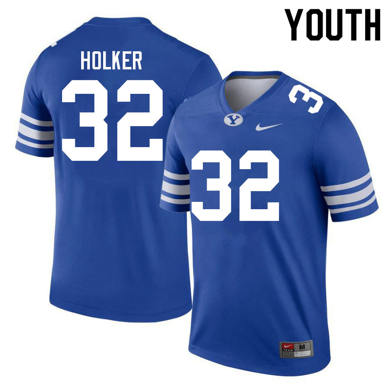 Youth #32 Dallin Holker BYU Cougars College Football Jerseys Sale-Royal